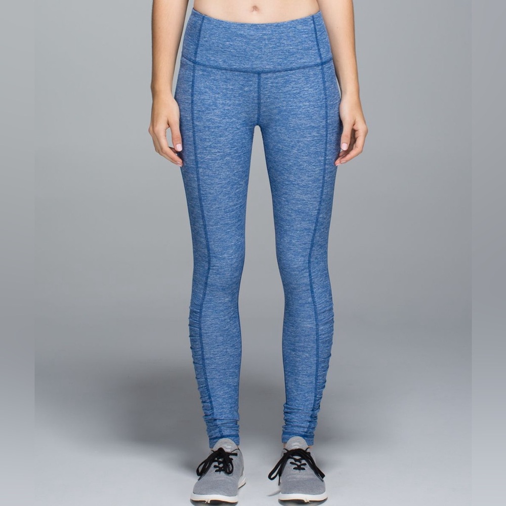 LULULEMON TURN AROUND TIGHTS BLUE HEATHERED RUCHED LEGGINGS RULU